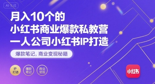 月入10个的小红书商业爆款私教营，一人公司小红书IP打造，爆款笔记，商业变现秘籍-日入300副业网