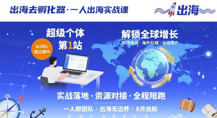 出海去孵化器，一人出海实战课，超级个体第1站，解锁全球增长-日入300副业网