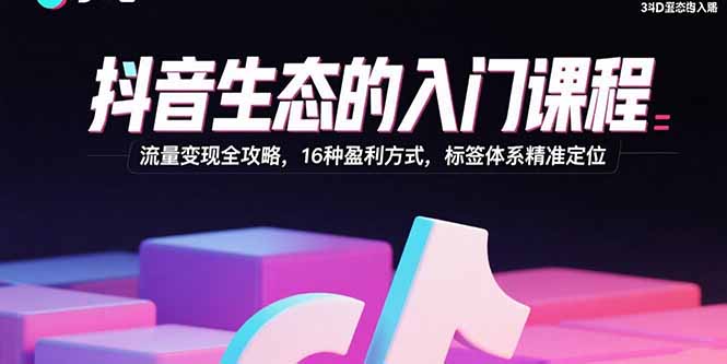 抖音生态的入门课程：流量变现全攻略，16种盈利方式，标签体系精准定位-日入300副业网