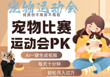AI一键生成宠物比赛运动会PK视频，纯原创不用剪不用拍，每天十分钟，轻松月入过1W+-日入300副业网