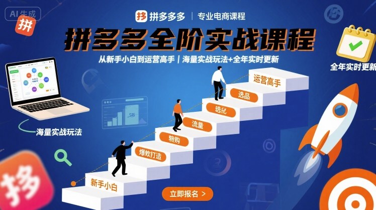 拼多多全阶实战课程，从新手小白到运营高手，海量实战玩法+全年实时更新【2025年9月更新】-日入300副业网
