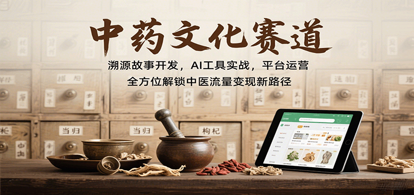 中药文化赛道：溯源故事开发，AI工具实战，平台运营，全方位解锁中医流量变现新路径-日入300副业网