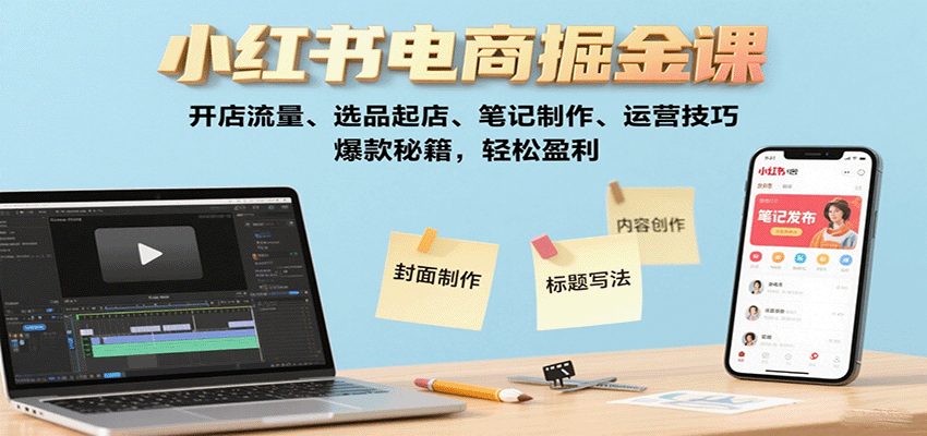 小红书电商掘金课：开店流量、选品起店、笔记制作、运营技巧，爆款秘籍，轻松盈利-日入300副业网