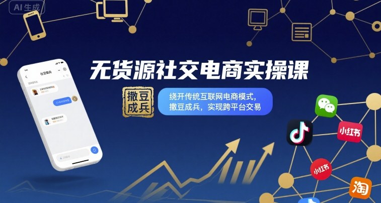 无货源社交电商实操课，绕开传统互联网电商模式，撒豆成兵，实现跨平台交易-日入300副业网