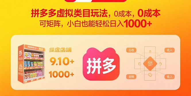 拼多多虚拟类目玩法，0成本，可矩阵，小白也能轻松日入1000+-日入300副业网