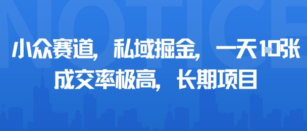 小众赛道，私域掘金，一天多张，成交率极高，长期项目-日入300副业网