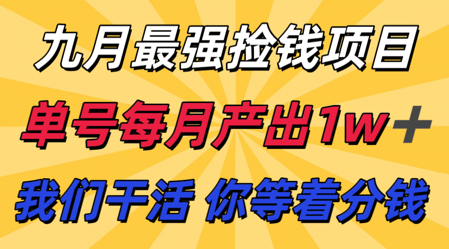 九月最强捡钱项目！ 支付宝分成代运营，我们干活，你分钱！单号月产1w+-日入300副业网