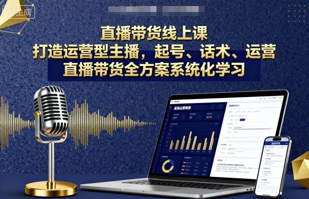 直播带货线上课，打造运营型主播，起号、话术、运营，直播带货全方案系统化学习-日入300副业网