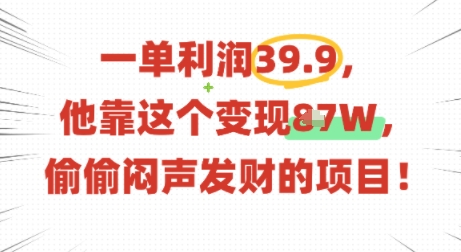 一单利润39.9，有人靠这个变现几十个，偷偷闷声发财的项目-日入300副业网