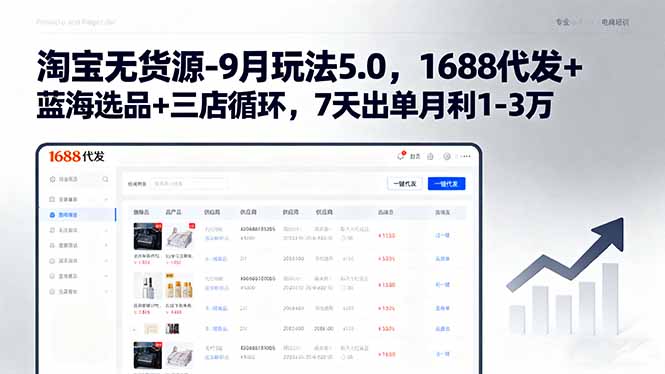 淘宝无货源-9月玩法5.0，1688代发+蓝海选品+三店循环，7天出单月利1-3万-日入300副业网