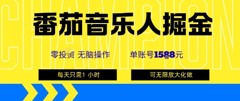番茄音乐人掘金，单账号最高可撸1k+，可无限矩阵去做，零投入-日入300副业网