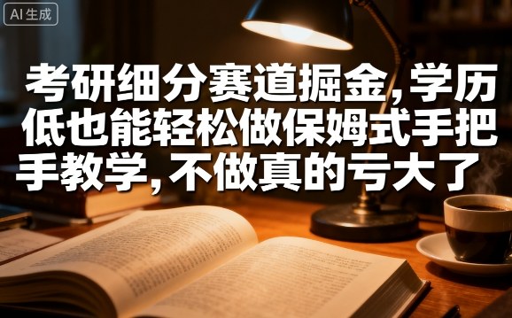 考研细分赛道掘金，日入1k+，学历低也能轻松做保姆式手把手教学，不做真的亏大了【揭秘】-日入300副业网