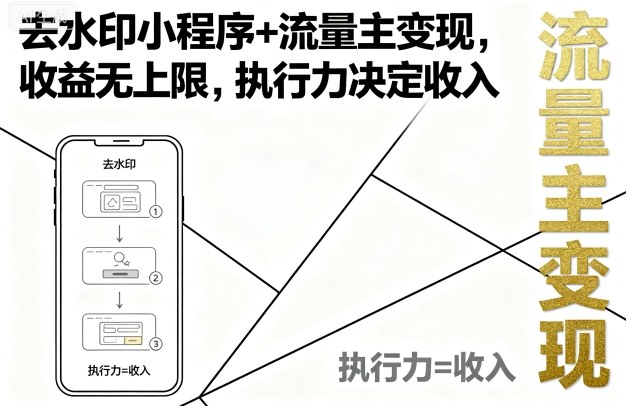 去水印小程序+流量主变现，收益无上限，执行力决定收入-日入300副业网