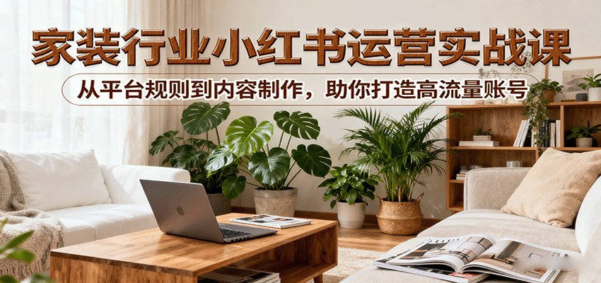 小红书家装行业运营实战课：从平台规则到内容制作，助你打造高流量账号-日入300副业网