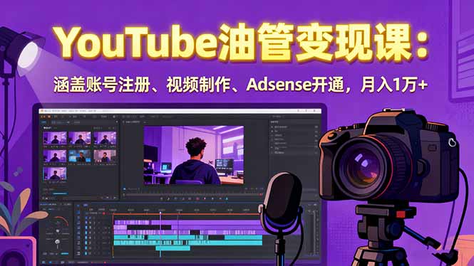2025YouTube油管变现课：涵盖账号注册、视频制作、Adsense开通，月入1万+-日入300副业网
