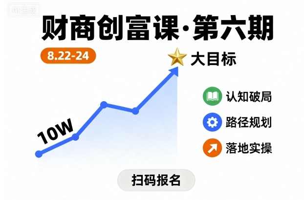 财商创富课第六期8月22-24号，如何从10W起步，一步步实现大目标-日入300副业网