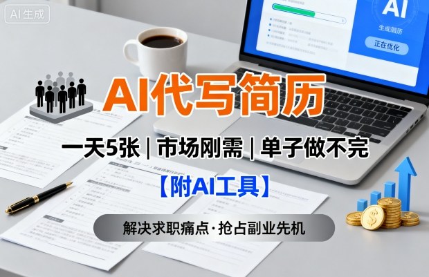 AI代写简历，一天5张，今年找工作难，市场刚需，单子做不完【附AI工具】-日入300副业网