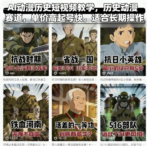 AI动漫历史短视频教学，历史动漫赛道，单价高起号快，适合长期操作-日入300副业网