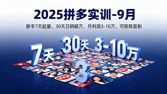2025拼多多实训-9月：新手7天起量,30天日销破万,月利润3-10万,可矩阵复制-日入300副业网