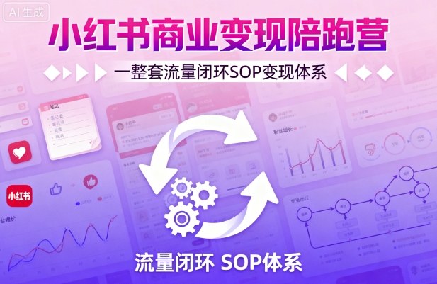 小红书商业变现陪跑营，轻IP矩阵 私域获客 聚光投流，一整套流量闭环SOP变现体系-日入300副业网