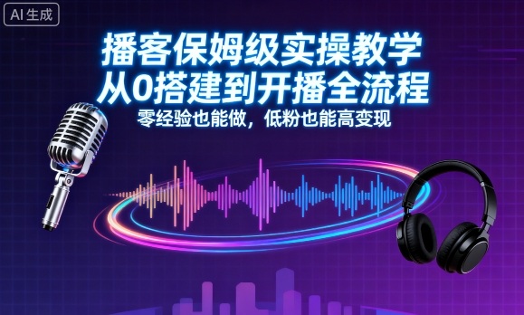 播客保姆级实操教学，从0搭建到开播全流程，零经验也能做，低粉也能高变现-日入300副业网