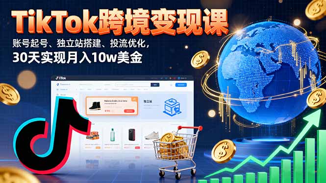 TikTok跨境变现课：账号起号、独立站搭建、投流优化，30天实现月入10w美金-日入300副业网