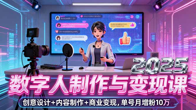 2025数字人制作与变现课，创意设计+内容制作+商业变现，单号月增粉10万+-日入300副业网