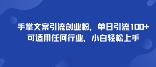 手掌文案引流创业粉，单日引流100+，可适用任何行业，小白轻松上手-日入300副业网