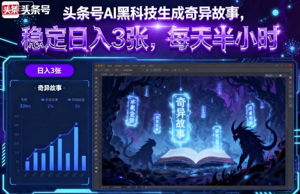 头条号AI黑科技生成奇异故事，稳定日入3张，每天半小时-日入300副业网