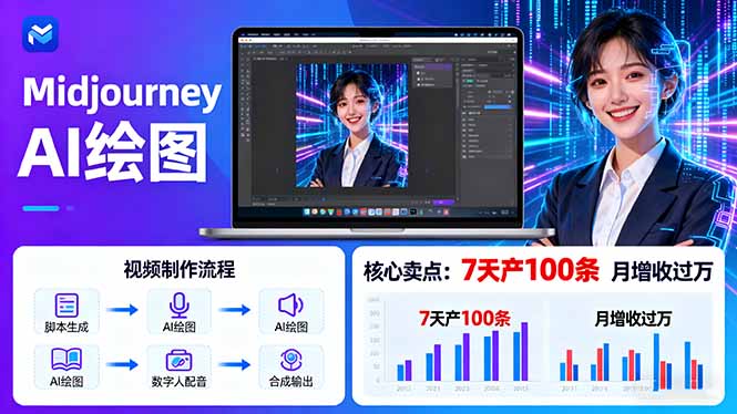 AI绘图照片开口说话视频制作：Midjourney+数字人，7天产100条月增收过万-日入300副业网