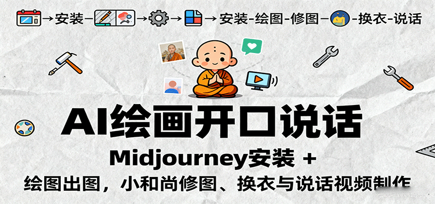 AI绘画开口说话，Midjourney安装 + 绘图出图，小和尚修图、换衣与说话视频制作-日入300副业网