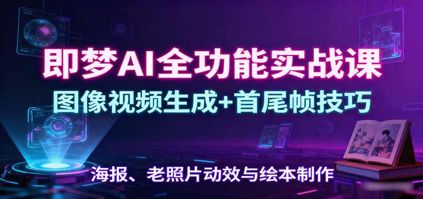即梦AI全功能实战课：图像视频生成+首尾帧技巧，海报、老照片动效与绘本制作-日入300副业网