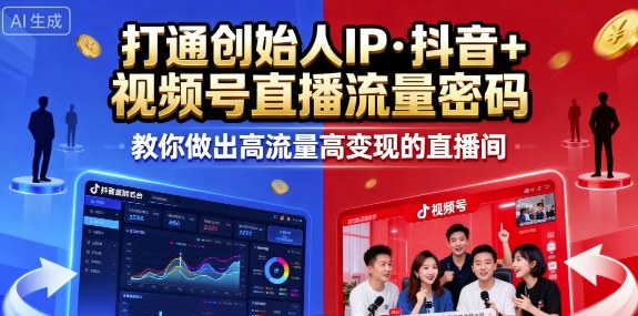 25年直播9-10两期线下课，打通创始人IP，抖音+视频号直播流量密码，教你做出高流量高变现的直播间-日入300副业网