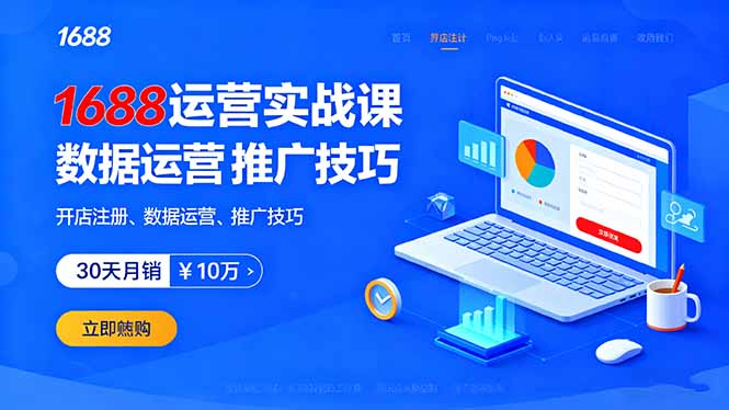 1688运营实战课：开店注册、数据运营、推广技巧，30天月销破10万+-日入300副业网