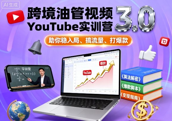 跨境油管视频YouTube实训营3.0，助你稳入局、搞流量、打爆款-日入300副业网