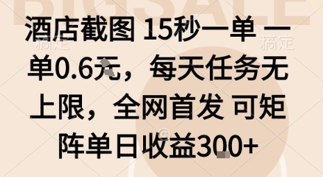 酒店截图15秒一单，一单0.6米，每天任务无上限，全网首发可矩阵单日收益3张【揭秘】-日入300副业网