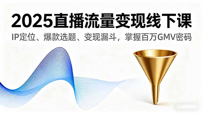 2025直播流量变现线下课，IP定位、爆款选题、变现漏斗，掌握百万GMV密码-日入300副业网