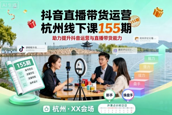 抖音直播带货运营杭州线下课155期，助力提升抖音运营与直播带货能力-日入300副业网