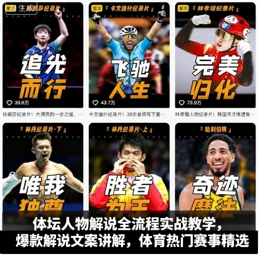体坛人物解说全流程实战教学，爆款解说文案讲解，体育热门赛事精选-日入300副业网