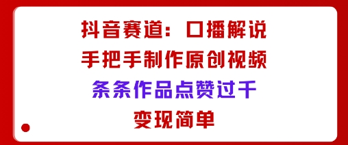 抖音赛道：口播解说，手把手教你制作原创视频，条条作品点赞过千，变现简单-日入300副业网