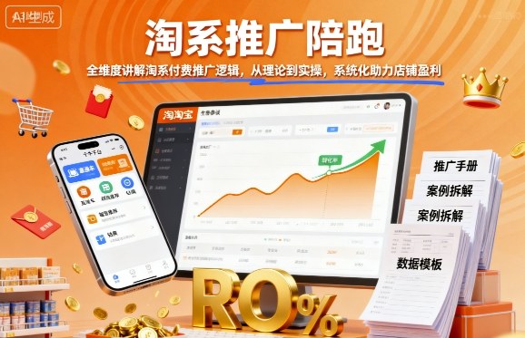 淘系推广陪跑，全维度讲解淘系付费推广逻辑，从理论到实操，系统化助力店铺盈利-日入300副业网