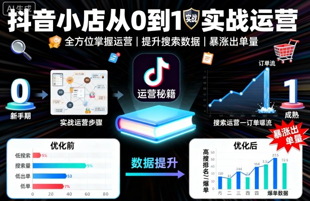 抖音小店从0到1实战运营，帮你全方位掌握小店运营，提升搜索数据与出单量-日入300副业网