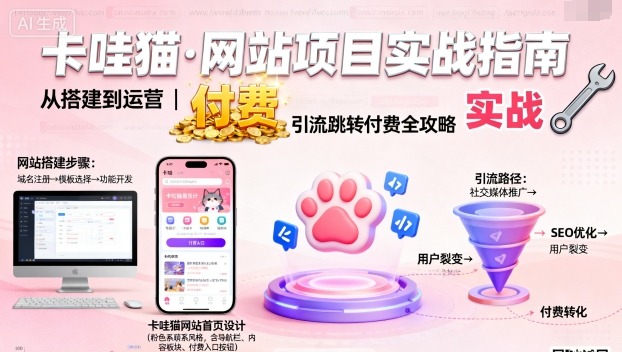 卡哇猫·网站项目，网站搭建与运营以及引流跳转付费-日入300副业网