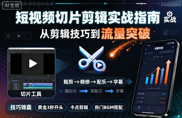 短视频切片剪辑实战指南，从剪辑技巧到流量突破-日入300副业网
