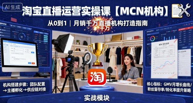 淘宝直播运营实操课【MCN机构】，从0到1做一家月销千W的直播机构-日入300副业网