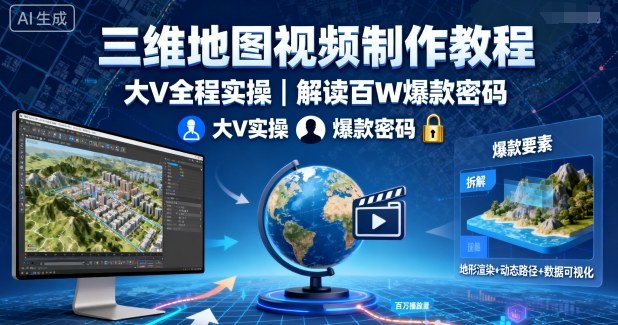 三维地图视频制作教程，大V全程实操，解读百W爆款密码-日入300副业网