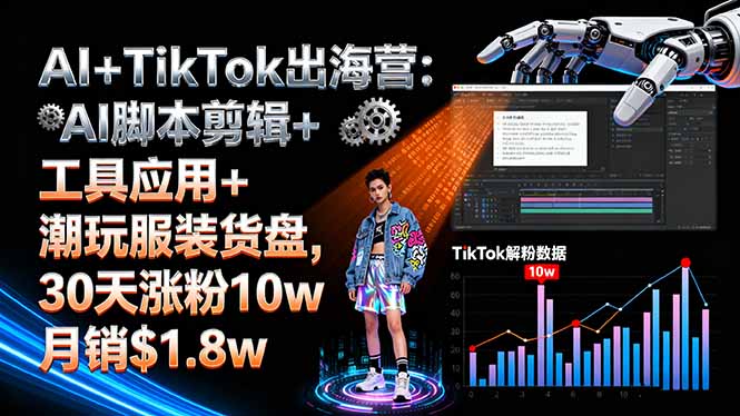 AI+TikTok出海营:AI脚本剪辑+工具应用+潮玩服装货盘,30天涨粉10w月销$1.8w-日入300副业网