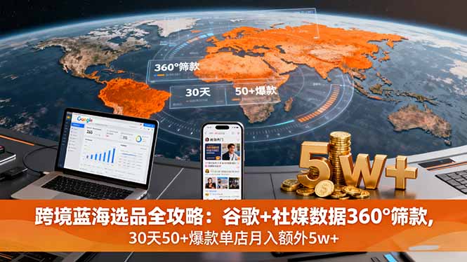 跨境蓝海选品全攻略：谷歌+社媒数据360°筛款,30天50+爆款单店月入额外5w+-日入300副业网