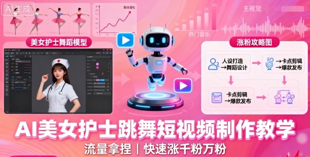 AI美女护士跳舞短视频制作教学，流量拿捏，快速涨千粉万粉【提示词+视频教程】-日入300副业网