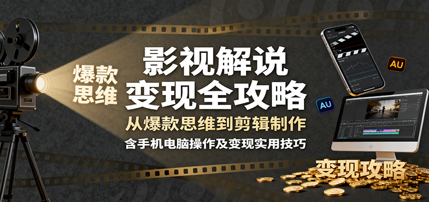 影视解说变现全攻略：从爆款思维到剪辑制作，含手机电脑操作及变现实用技巧-日入300副业网